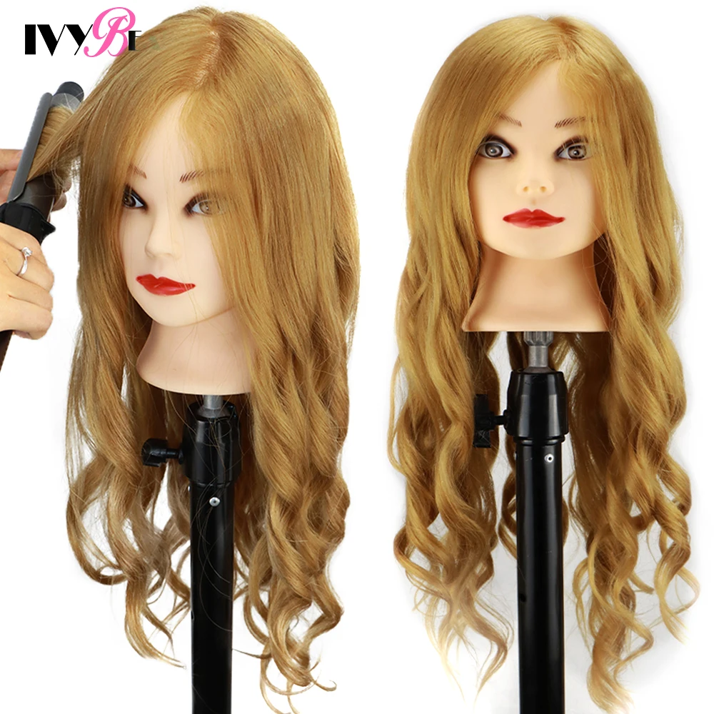 Female Mannequin Training Head And Stand For Hairdressers Hairstyles 85% Human Hair Training Head For Braid Hairdressing Head
