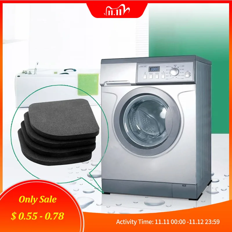 4pcs Multifunction Washing Machine Shock Mute Pads 4pcs/set Black Refrigerator Non-slip Anti-vibration Mats Bathroom Accessories