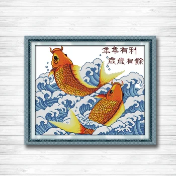 

Good luck year after year mascot sea fish Counted Print on canvas DMC 14CT 11CT DMS Cross Stitch Needlework Kits Embroidery Sets