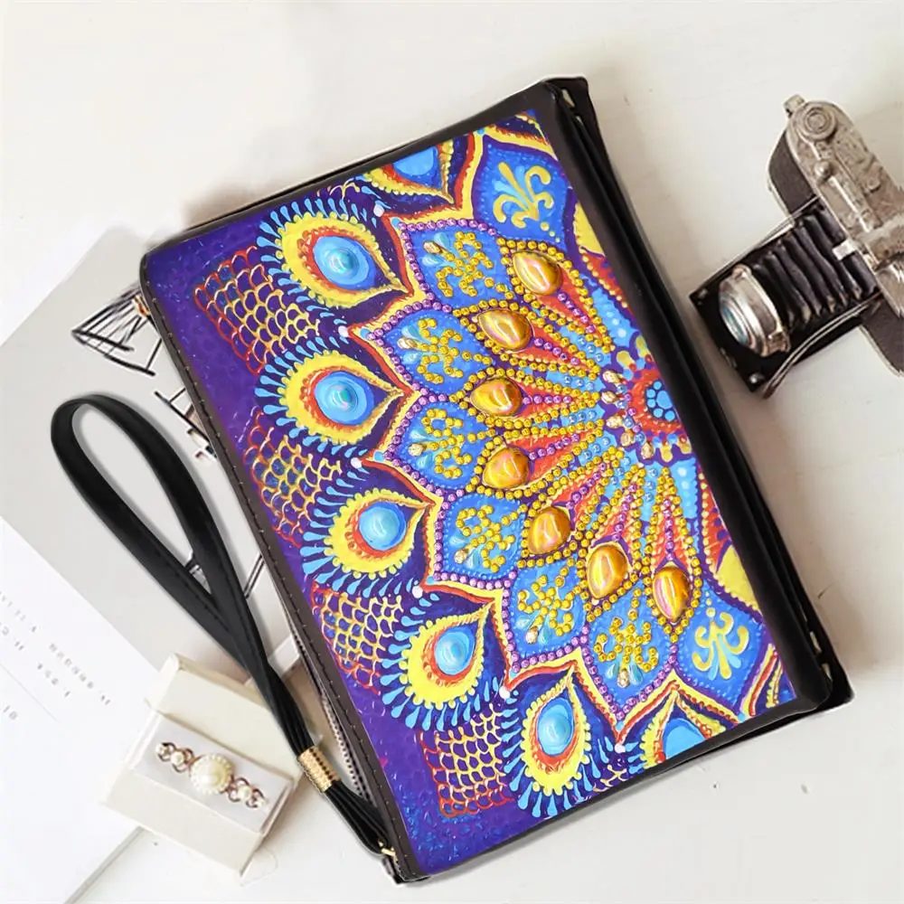 Women Leather Purse With Painting Mandala Handmade Wallet 