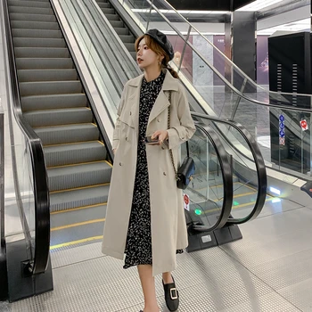

Mid-Length Lapel Trench Coat 2020 New Fashion Double Breasted Jacket With Sashes Korean Style Solid Color Overcoat