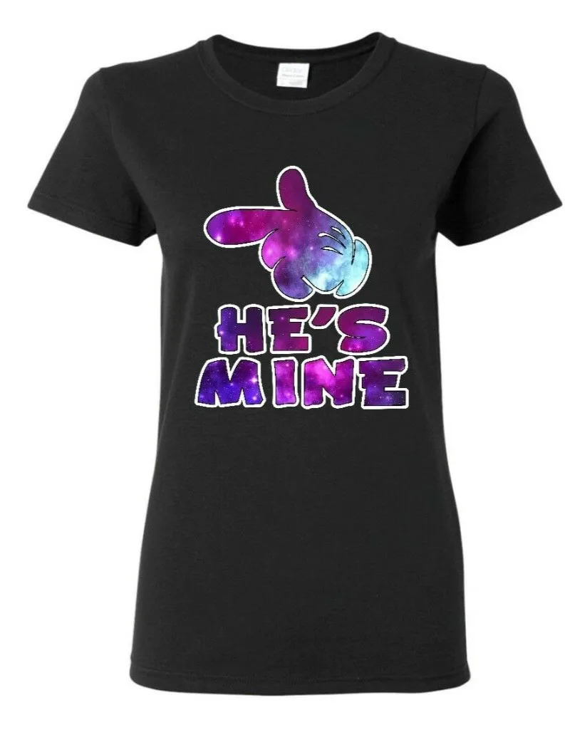 Одинаковые футболки для пар-Galaxy I'm Her& He's Mine-Подарок на годовщину Vday - Цвет: WOMENS BLACK
