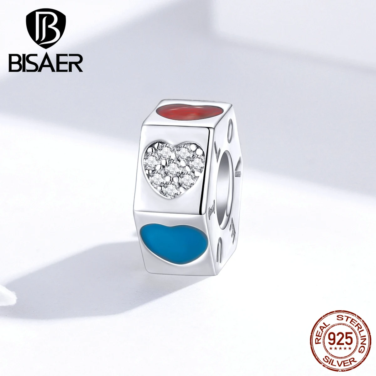 Сердце к сердцу разделитель BISAER 925 пробы серебро эмаль Любовь Сердце Бусины с гравировкой Подвески Серебро 925 ювелирные изделия ECC1417