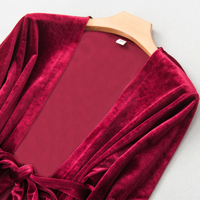 WineRed Детские пижамные комплекты, одежда для сна для Для женщин зимние Бархатные халаты Для женщин пижамы, пижамы для девочек, комплект из 4 шт./компл. пижамы осень-зима - Цвет: WineRed