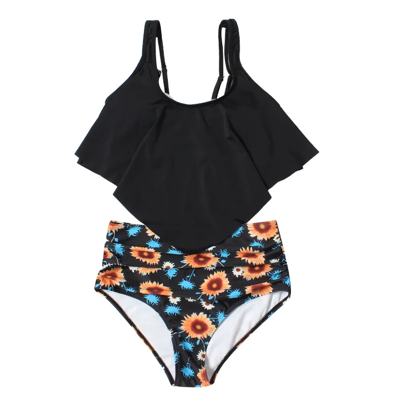 

19 New Style Shoulder Belt Plus-sized Flounced Bathing Suit Women's High-waisted Slimming Bikini Swimwear