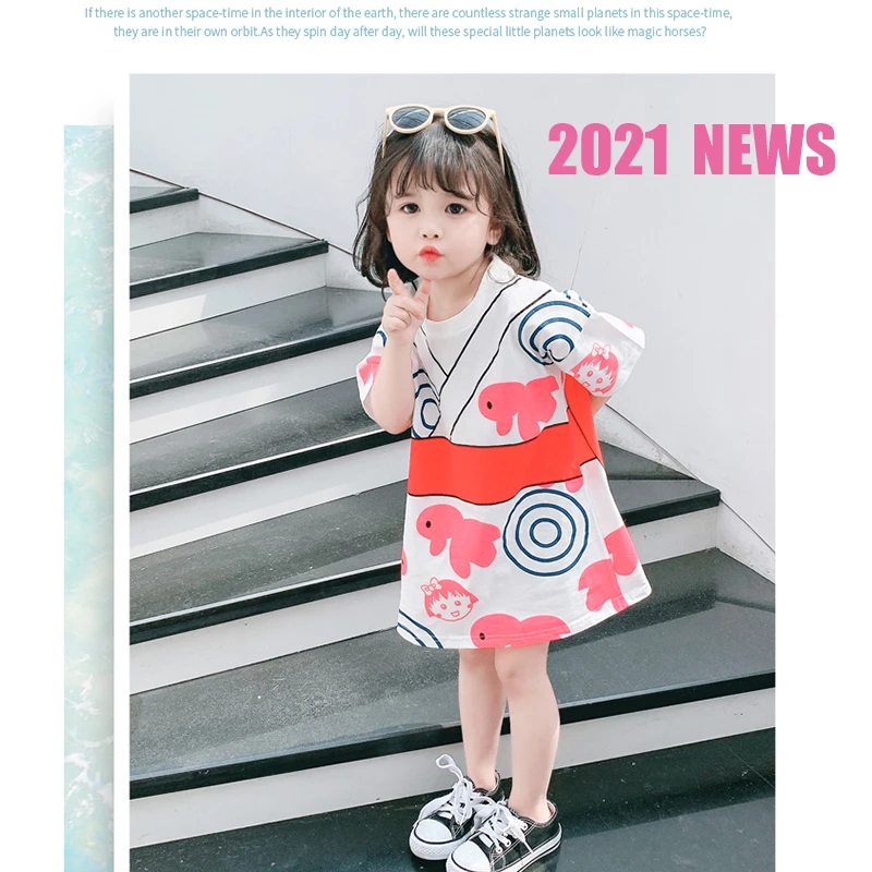 Bebé inyectar Extremo Vestidos japoneses con estampado de lazo para niñas de 1 a 7 años, ropa de  algodón con cuello redondo, ropa informal corta para bebés, 2021|Vestidos|  - AliExpress