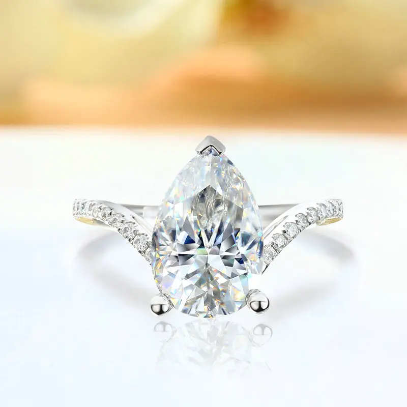 10K белое золото 1 2 3 4 5 карат груша Капля воды Moissanite бриллиантовое кольцо для