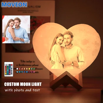 

2020 Customized Moon Lamp Rechargeable Lamp with Photo&Text Heart 3D Printed Moon Night Light Gifts for Family Valentine's Day