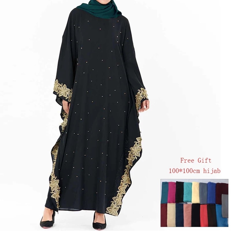 Большие размеры черный цветочный Дубай абайя турецкие платья Хиджаб мусульманское платье исламское одежда Абая для женщин Кафтан халат арабский - Цвет: black dress