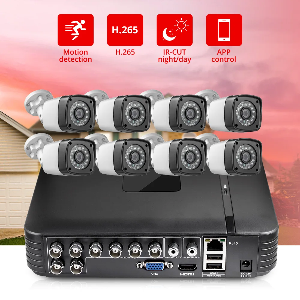 FUERS 8CH DVR HD 4MP камера 6в1 H.265 система наблюдения Водонепроницаемая наружная