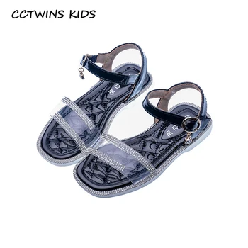 

CCTWINS Kids Shoes 2020 Summer Baby Brand Rhinestone Flat Children Fashion Princess Sandals Girls Black Shoes Toddlers PS881