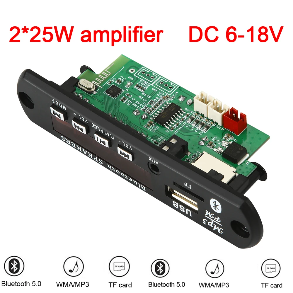 2*25W 50W усилитель MP3 плеер декодер доска для рисования 5V 18V Bluetooth 5 0 автомобильный FM