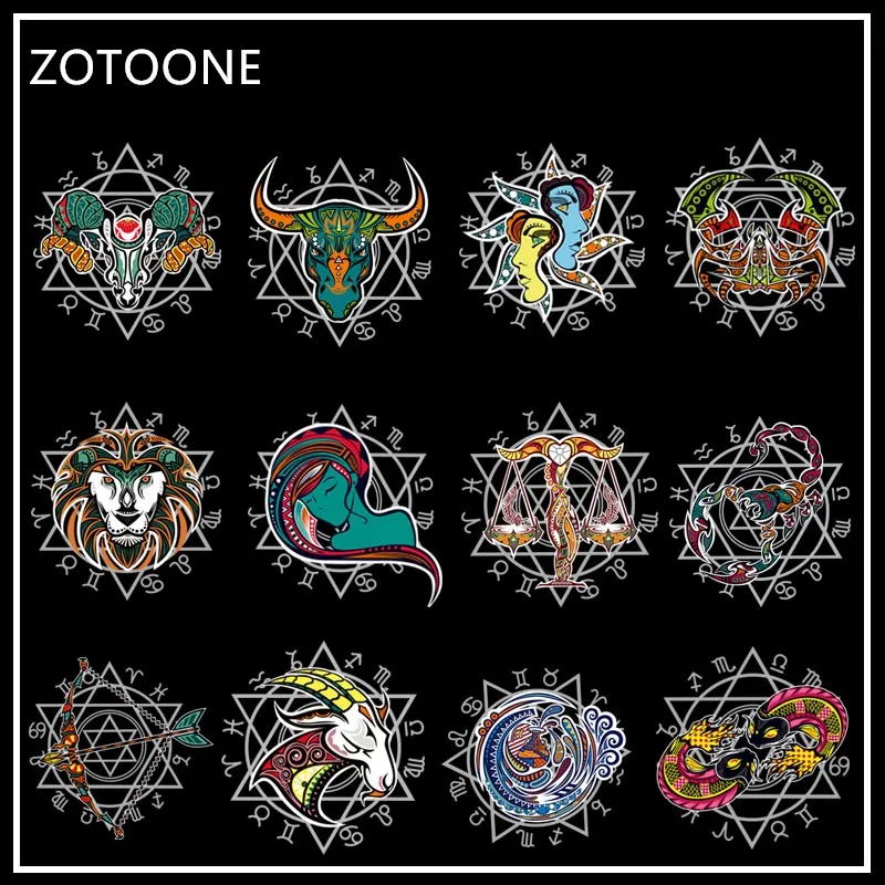 

Iron on Animal Twelve Constellations Patches for Clothing Heat Transfers Stickers on Clothes Badges Applications DIY Appliques G