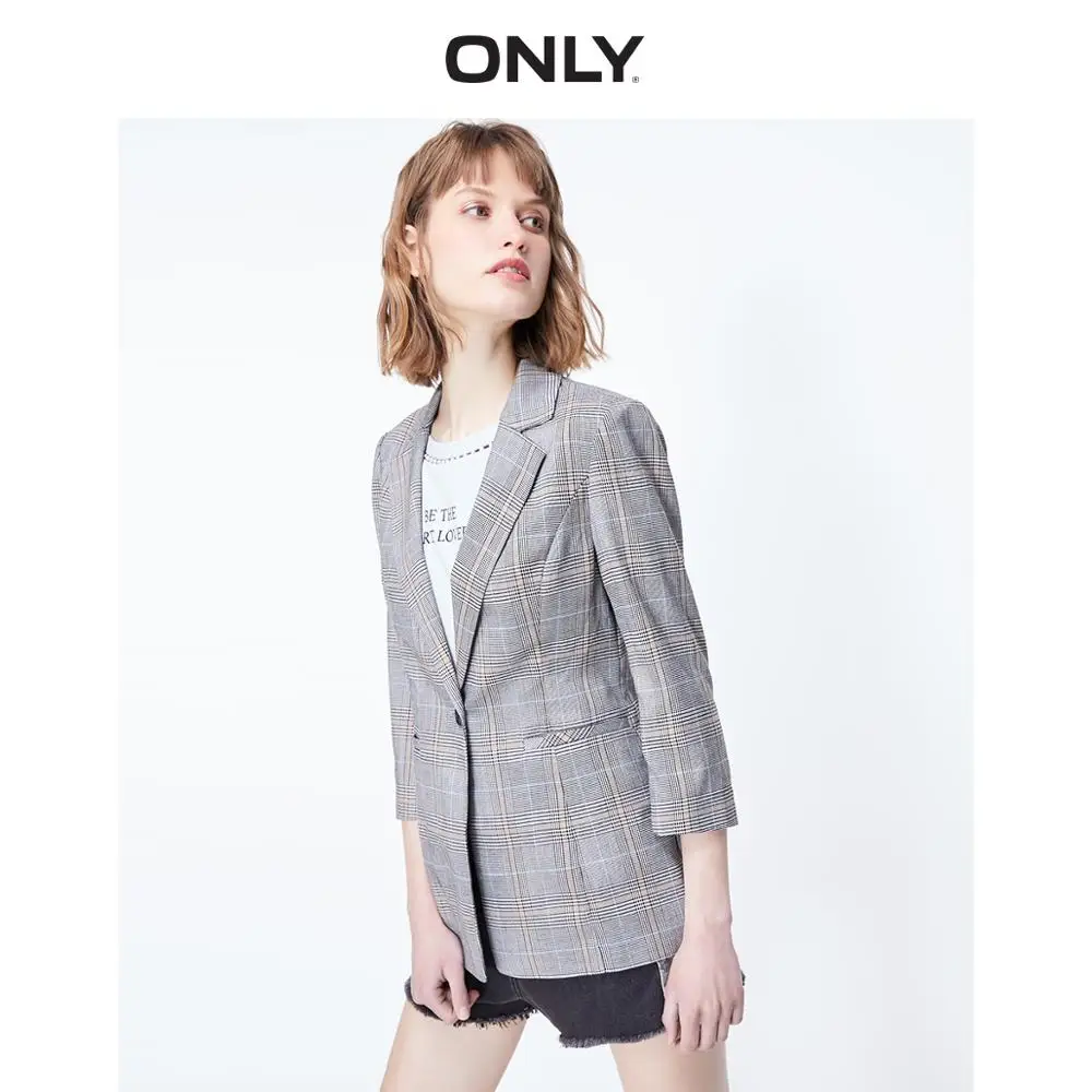 Только в том случае Для женщин Slim Fit клетку 3/4 рукава блейзер | 119208508|Пиджаки|