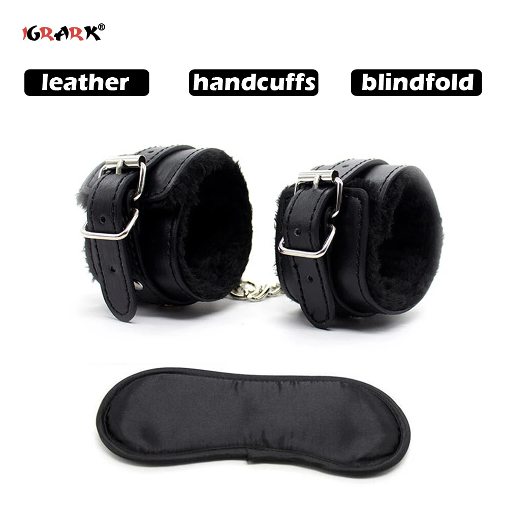 Sexy Adjustable Pu Leather Plush Handcuffs Ankle Cuff Restraints Bdsm Sexy Toys Femdom Exotic