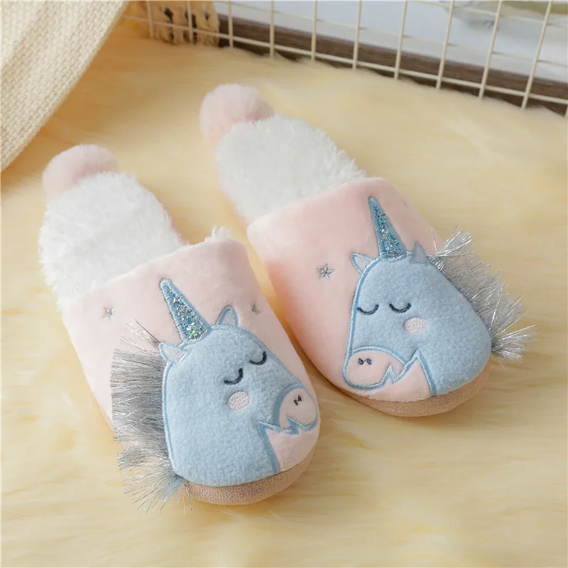 

Unicorn Autumn And Winter Slippers Wood Floor Mute Thick Warm Women's Shoes Anti-slip Thick Bottomed Household Cotton Slippers