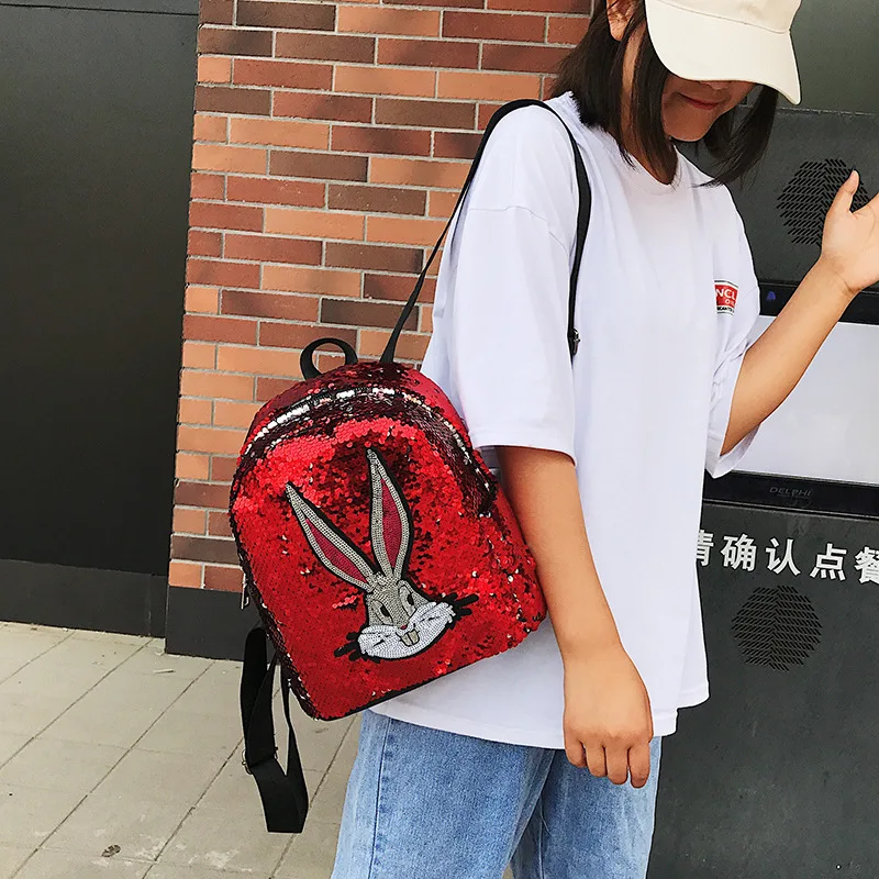 

2019 New Style PU Backpack Cartoon Animation Cute Girl Students' Backpack Sequin Adorable Rabbit CHILDREN'S School Bags