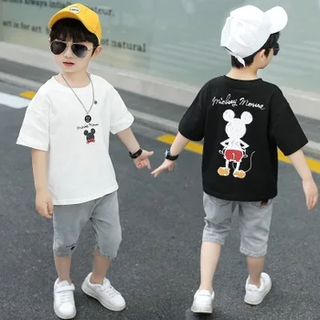 

Boys baby summer suit fashion Korean version of the new children's cartoon printed short-sleeve jeans children's two-piece suit