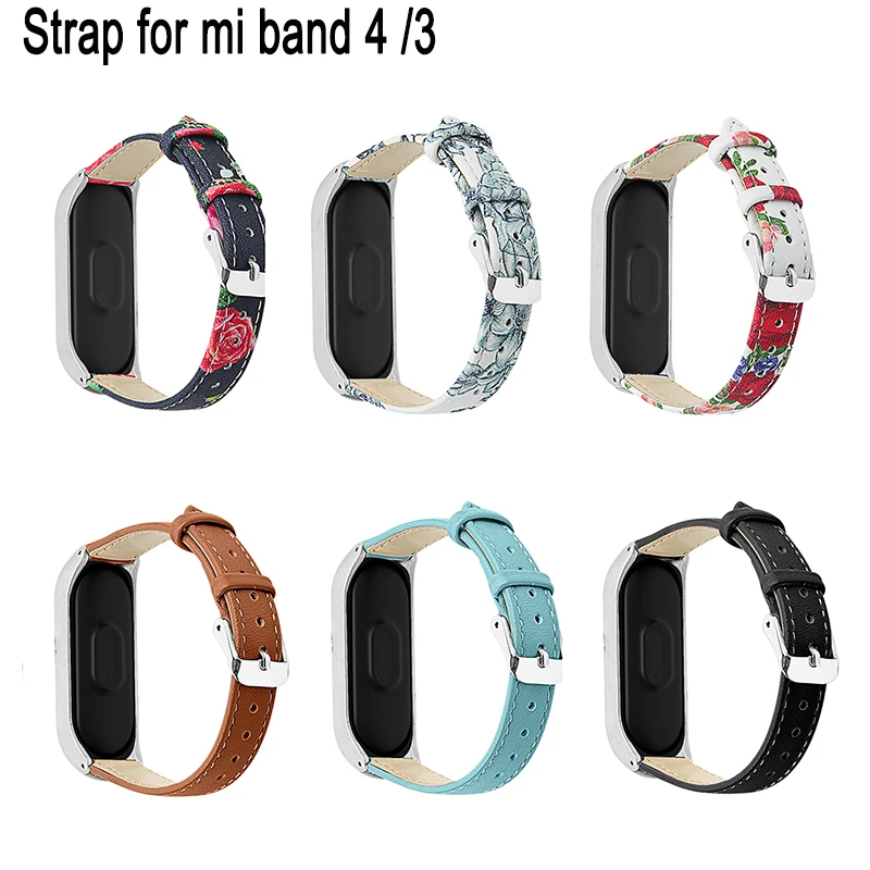 

Genuine Leather Strap For Xiaomi Mi Band 3 Mi Band 4 Fashion Printing Replacement Watch Watchband for Mi Band 4 Free Shipping