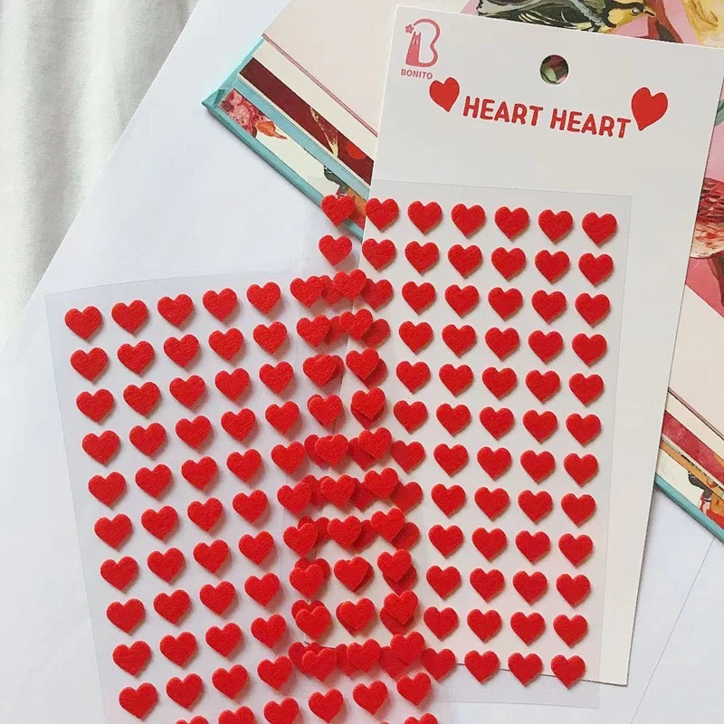 Small Red Heart Korea Stickers Scrapbooking Material Photo Album Journal Kid's Toy Decorative 3D Felt Sticker Stationery decorative stickers diy scrapbooking accessories 168Pcs