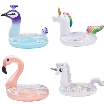 

90/120cm Sequin Flamingo Unicorn Swim Ring Swimming Pool Float Inflatable Peacock Princess Horse Swimming Lifebouy Tube Pool Toy
