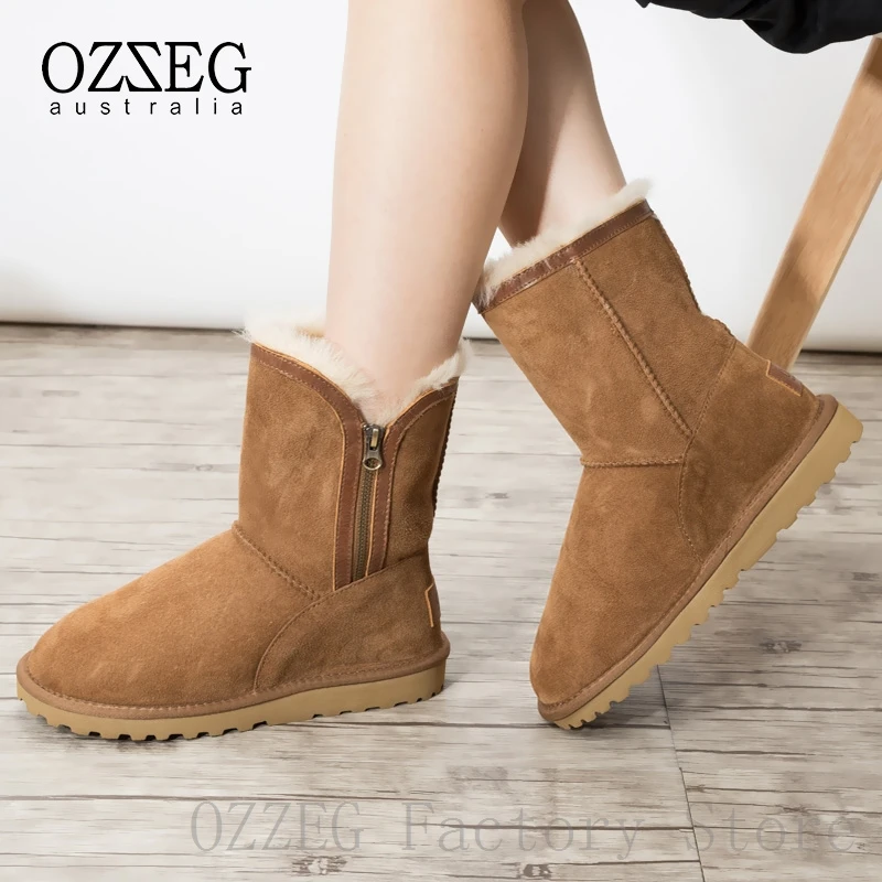OZZEG/Роскошная брендовая Дизайнерская обувь; женские зимние ботинки на австралийском овечьем меху; ботильоны из натуральной кожи; женская обувь; OZ0024