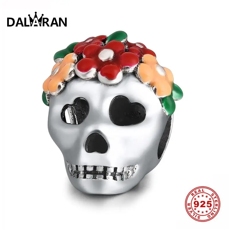 DALARAN, эмаль, цветок, Череп, талисманы, серебро, 925,, подходит для Diy, браслет, ожерелье, модное ювелирное изделие, талисманы, Hollowen, подарок для женщин