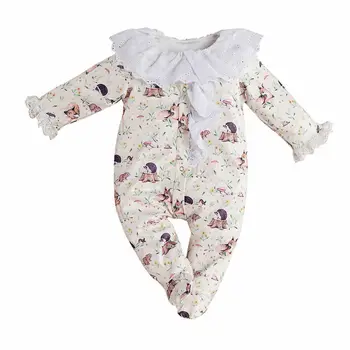 

Toddler Newborn Baby Girls Romper 2019 Fall Long Sleeve Peter Pan Collar Floral Hedgehog Jumpsuit Playsuit Cotton Clothes Outfit