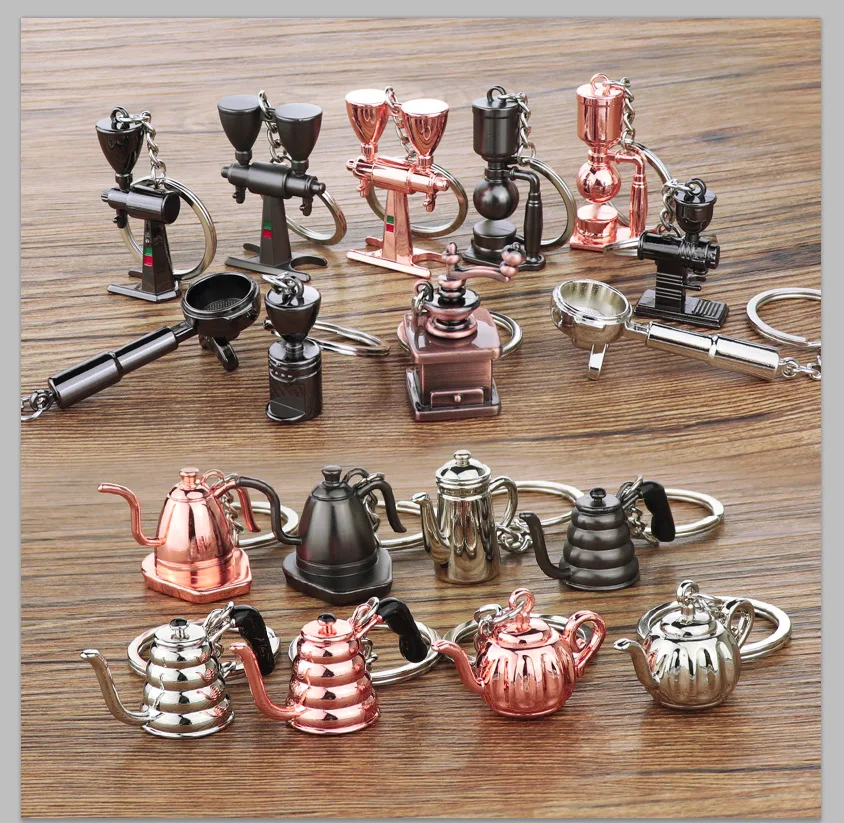 

Creative 3D coffee cup key chain mini kitchen utensils metal key chain promotion coffee ware pendant key chain