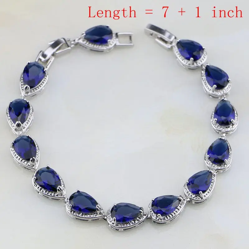 Water Drop Blue Cubic Zirconia White CZ 925 Jewelry Sets for Women Earrings Pendant Necklace Bracelet
