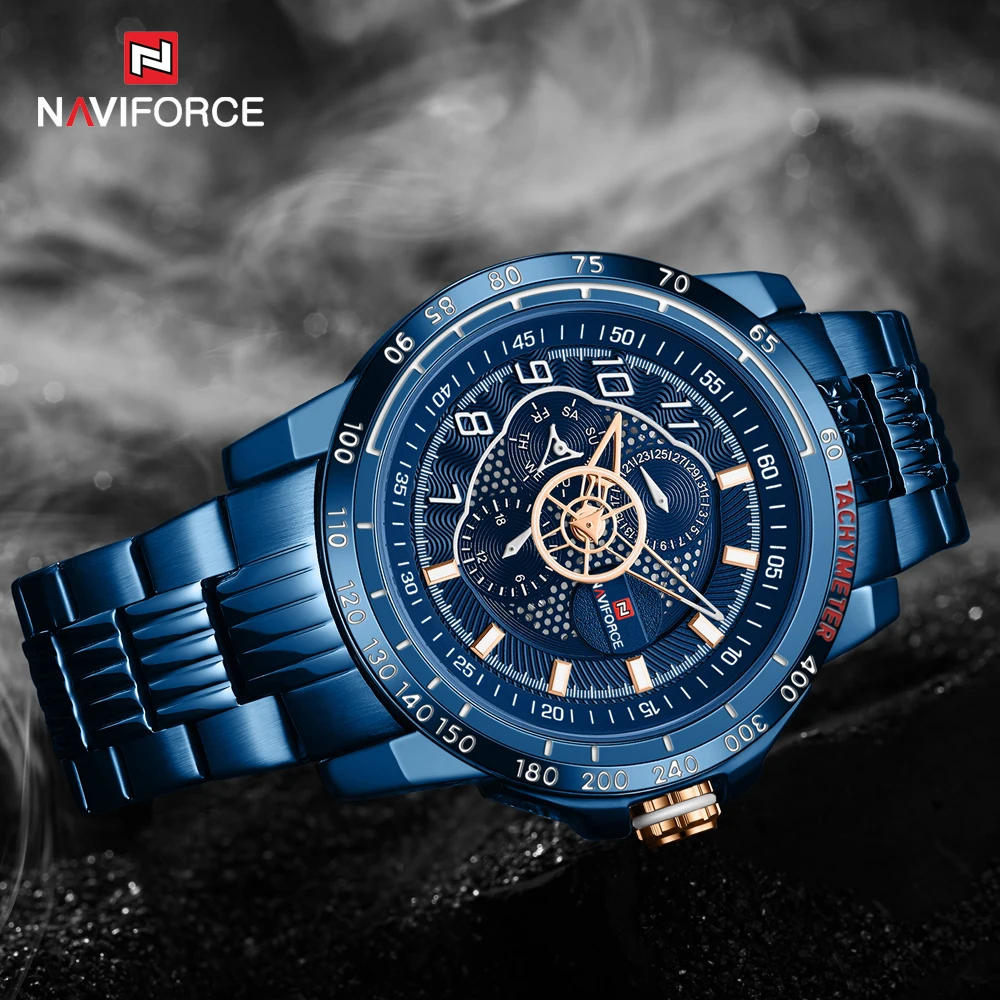NAVIFORCE люксовый бренд для мужчин s спортивные часы синий полный сталь кварцевые часы для мужчин Дата Неделя водонепроницаемый военные часы Relogio Masculino