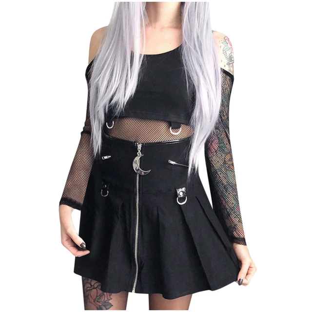 Skirts Women Spring 's Fashionable Gothic Little Black Crescent Hanging Pleated Skirt Summer Lady Club Skirts Mujer Women Summer
