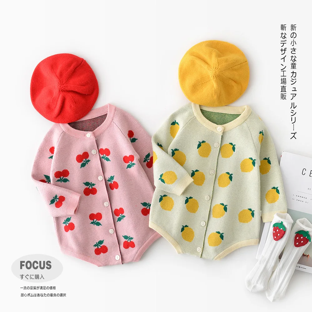 

Autumn Baby Sweater Rompers Little Children Cartoon Fruit Jumpsuit and Hat Long Sleeve Cute Knitted Climbing Clothes Newborn Kid