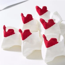 6 пар/лот, белые женские носки, корейские модные хлопковые милые забавные носки с сердечками, Новое поступление