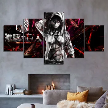 

Modular Hd Print 5 Piece Attack on Titan Home Decor Cartoon Painting Canvas Poster Anime Figure Art For Living Room Framework