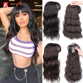 

AOSI Fake Hair Extension Clip In Hair Topper Water Wave With Bangs Natural Hair Toupee Hairpiece Black Brown Synthetic For Women