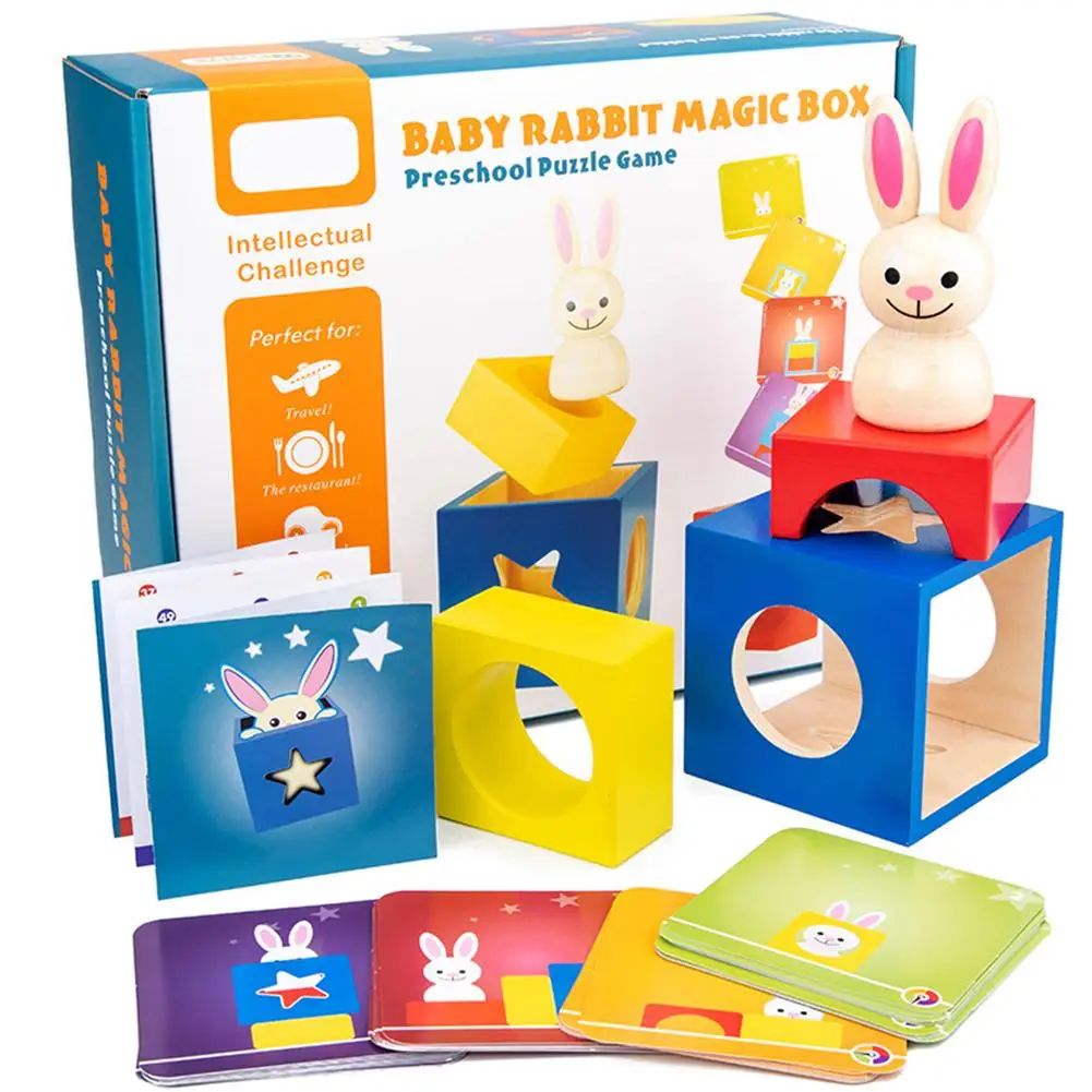 Lapin en bois bébé intelligence boîte magique bébé interaction début enseignement intelligence jouet pour enfants bébé cadeau d'anniversaire