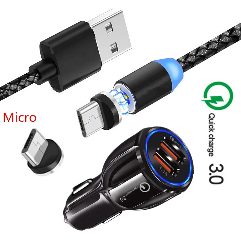 Untuk Samsung Galaxy M10 J3 2016 J5 J6 J8 J7 PRO 2017 Kehormatan 7A 7C 8X 8A Ponsel QC 3.0 cepat Charger Mobil Kabel Usb Mikro Magnetik