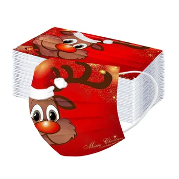 

10/20/50pcs Christmas Mask Disposable Reindeer Printing Masks Mondkapjes Industrials 3ply Non-woven Loop Protective Mask Masque