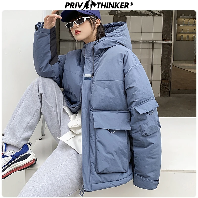 Privathinker, женская уличная парка с капюшоном, куртка для девушек, утолщенные теплые куртки для мужчин, карманы, Зимняя парка, пальто, большие размеры