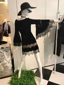 

Black Long Sleeve Round Neck Velvet Lace Dress 7202 Lose Money Qing Goods