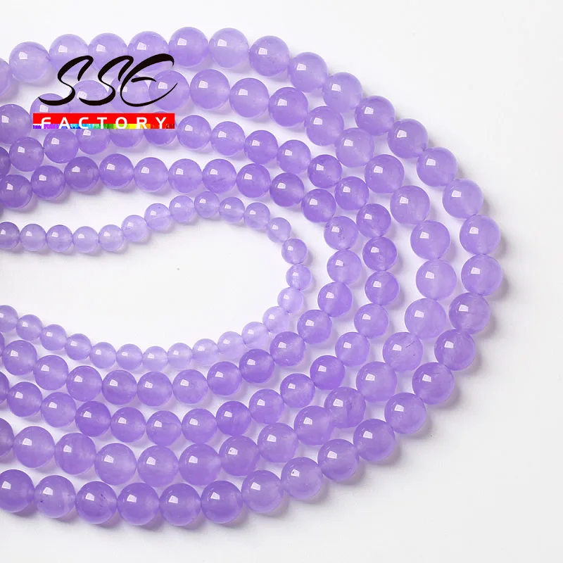Natural Lavender Purple Chalcedony Jades Beads Round Stone Beads For Jewelry Making DIY Bracelets Accessories 4 6 8 10 12 14mm