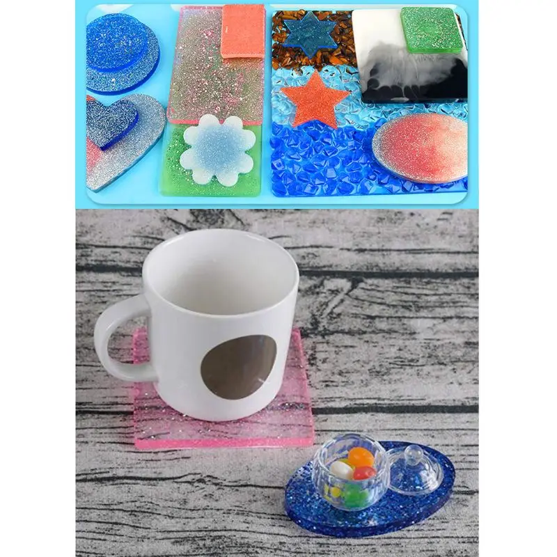

10Pcs Epoxy Resin Molds Square Round Molds DIY Coaster Flower Leaf Specimen Mold R9JE