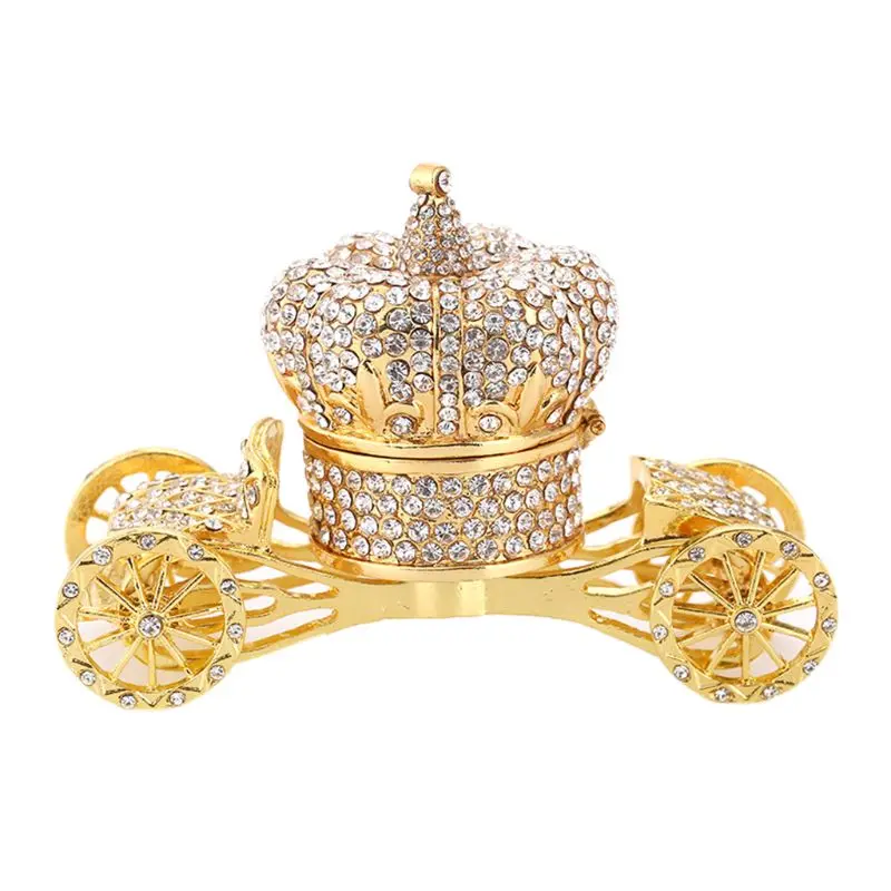 

Gold Carriage Hinged Trinket Box Hand-painted Patterns Trinket Jewelry Box