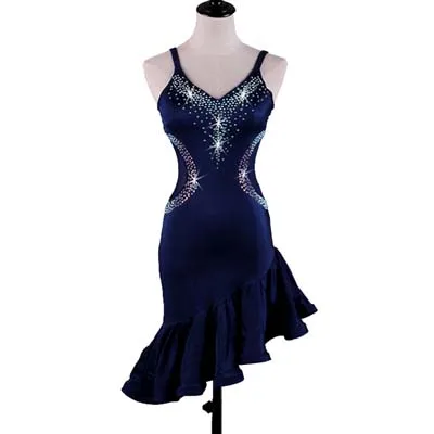 Navy Blue CACARE латинский танец сальсы платье для женщин платье с бахромой для латиноамериканских танцев конкурс латиноамериканских танцев платья Бальные D0199 гофрированные подол со стразами - Цвет: Navy Blue
