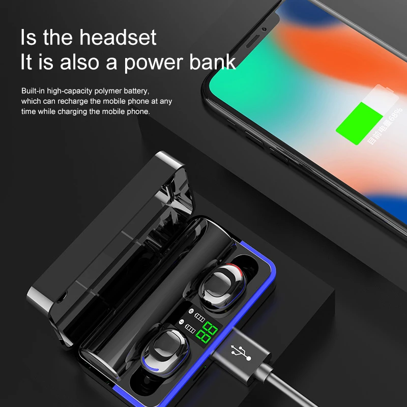 W12 Wireless Mini Bluetooth Headphone 5.0 Sport Waterproof Headset Portable Charging Box Music Earphone For Wearable Devices