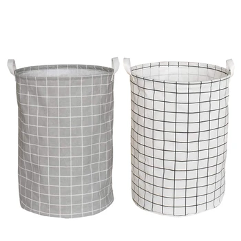 

Folding Cylindric Laundry Hamper,Fabric Laundry Basket, Waterproof Coating Cotton Kids Laundry Storage Basket 2 Pack