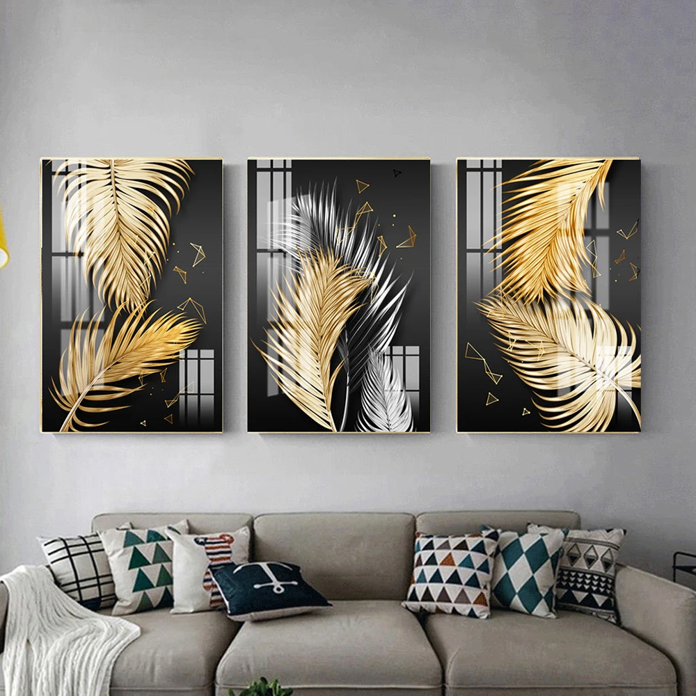 Luxury Modern Minimalist Tropical Plant Decoration Painting on Canvas Golden Leaves Posters Prints Wall Art Living Room Decor