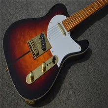 

2021Custom TL Electric Guitar Quilted Maple Top Veneer Tabacco Color Fixed Bridge Gold Hardware Neck Through Joint Fast Shipping