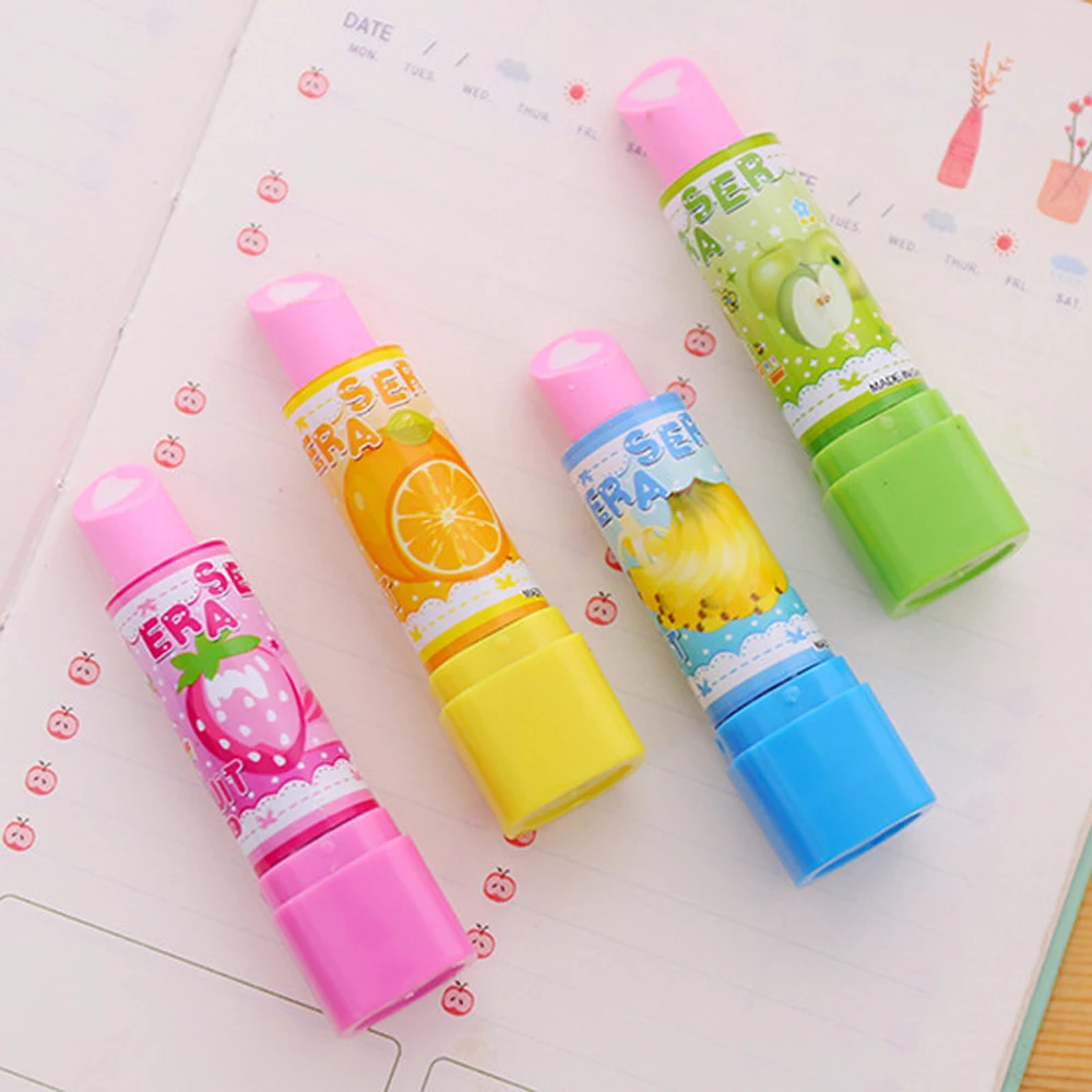 Cute Pencil Rubber Eraser Mini Cartoon Lipstick Erasers Kids Novelty Stationery School Office Kawaii Correction Eraser 4Pcs/Lot